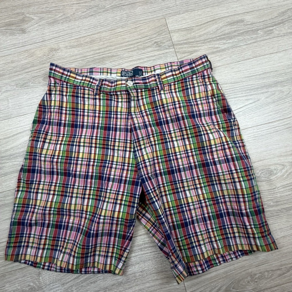 Vintage Y2K Polo Ralph Lauren Plaid‎ Madras Shorts 35 Cotton Classic Fit Preppy
